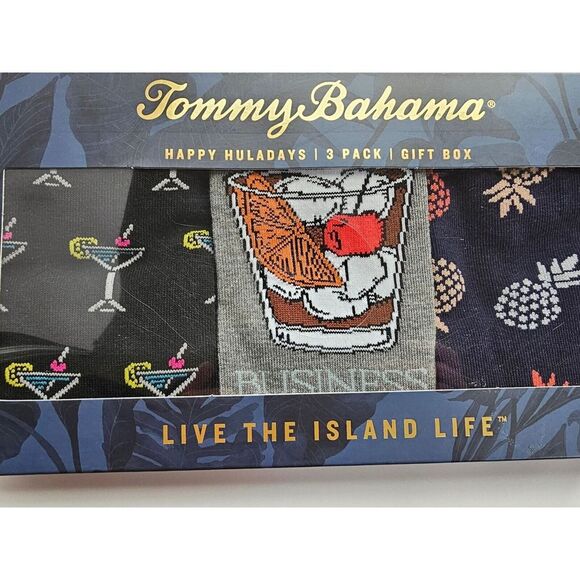 NEW Tommy Bahama 3 pair gift socks with cocktail design pack. Unique, fun gift - Picture 2 of 3